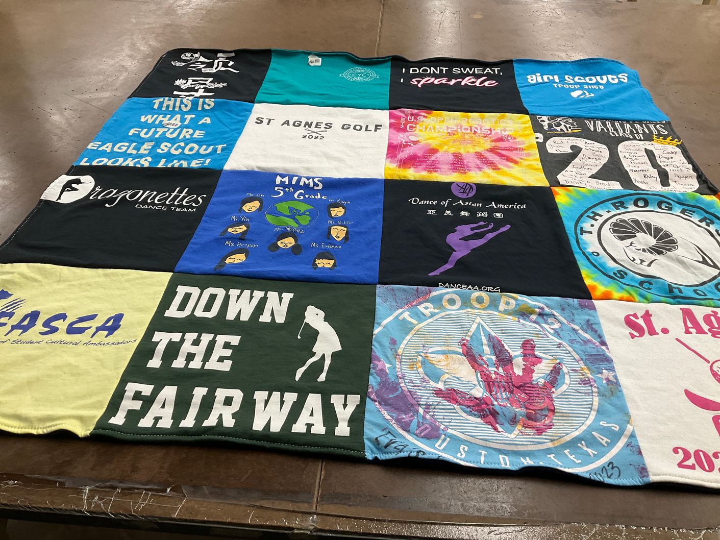 T-shirt quilt featuring dragonettes dance team, mims 5th grade by Lilian from TX