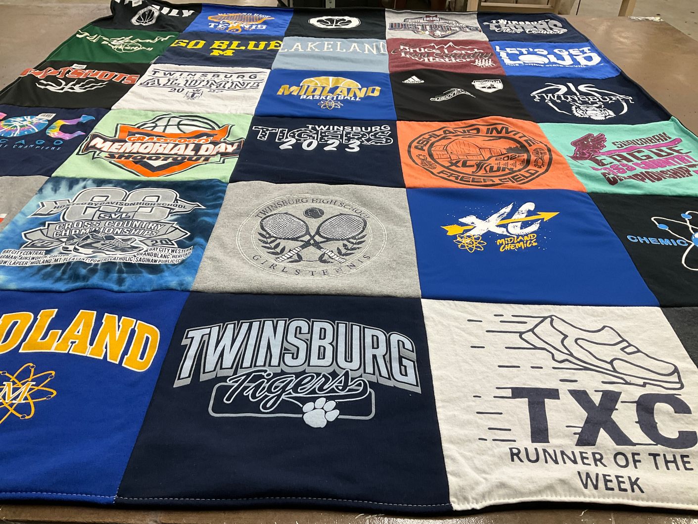 T-shirt quilt featuring twinsburg tigers by Kirsten from OH