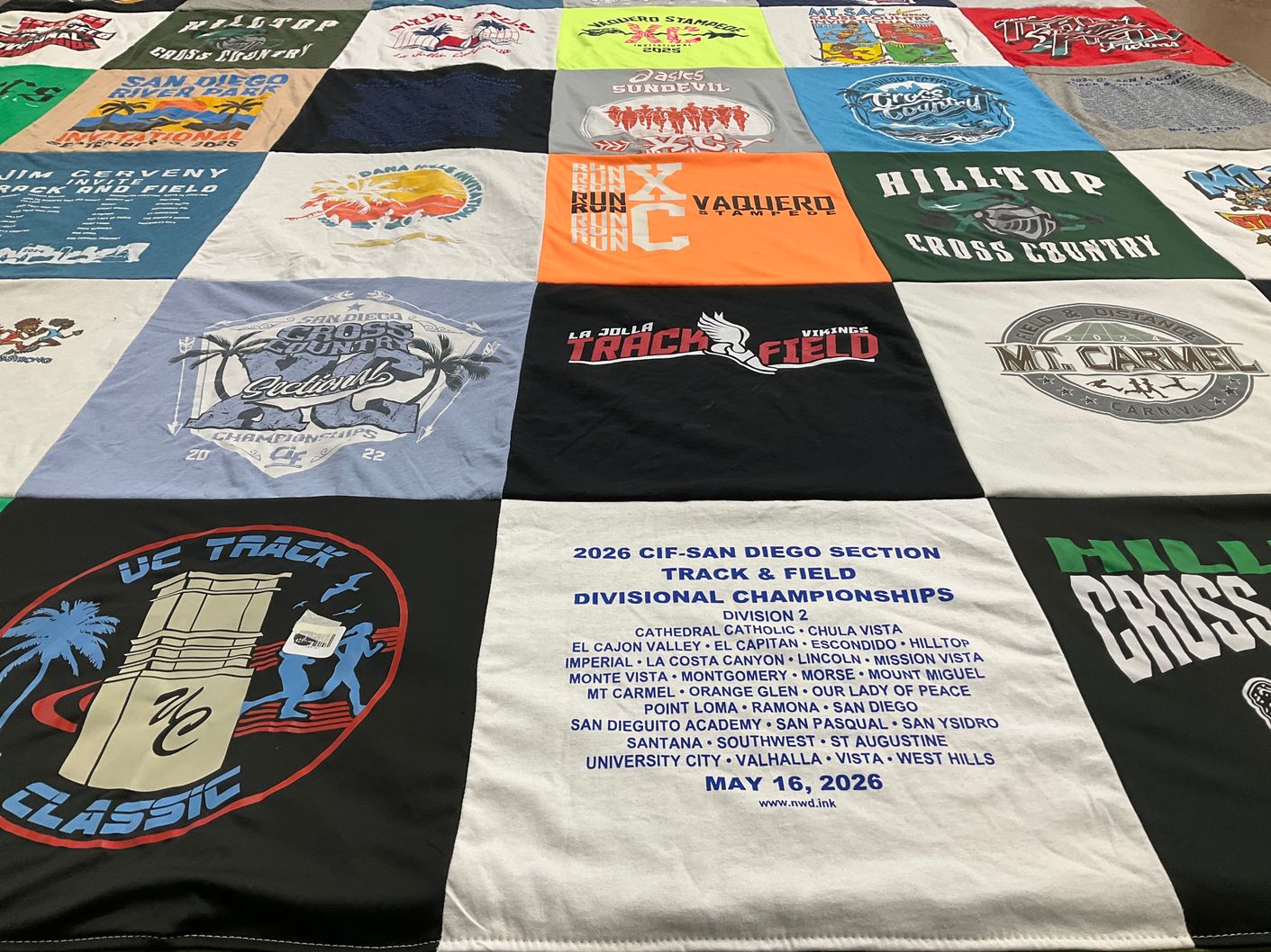 T-shirt quilt featuring hilltop high school cross country team, la jolla high school track and field team by Gary from CA