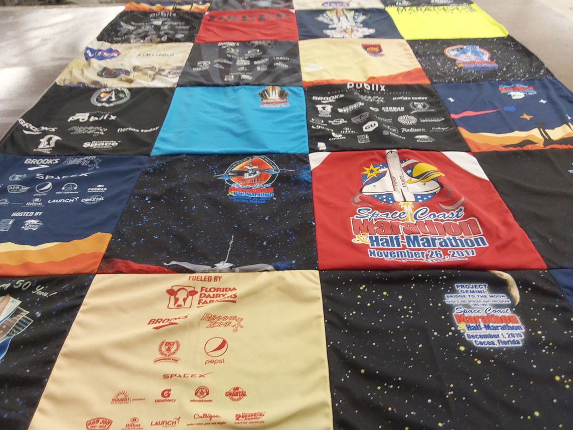 T-shirt quilt with running, marathons themes by Eric from NC