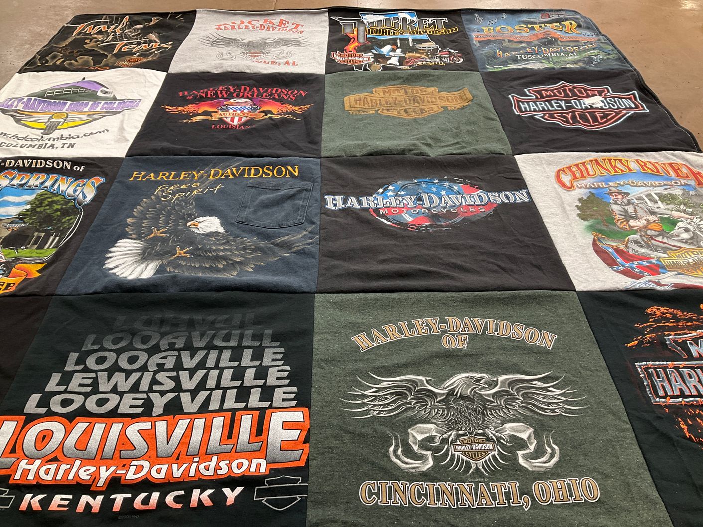 T-shirt quilt with motorcycles themes by Jessica from TN