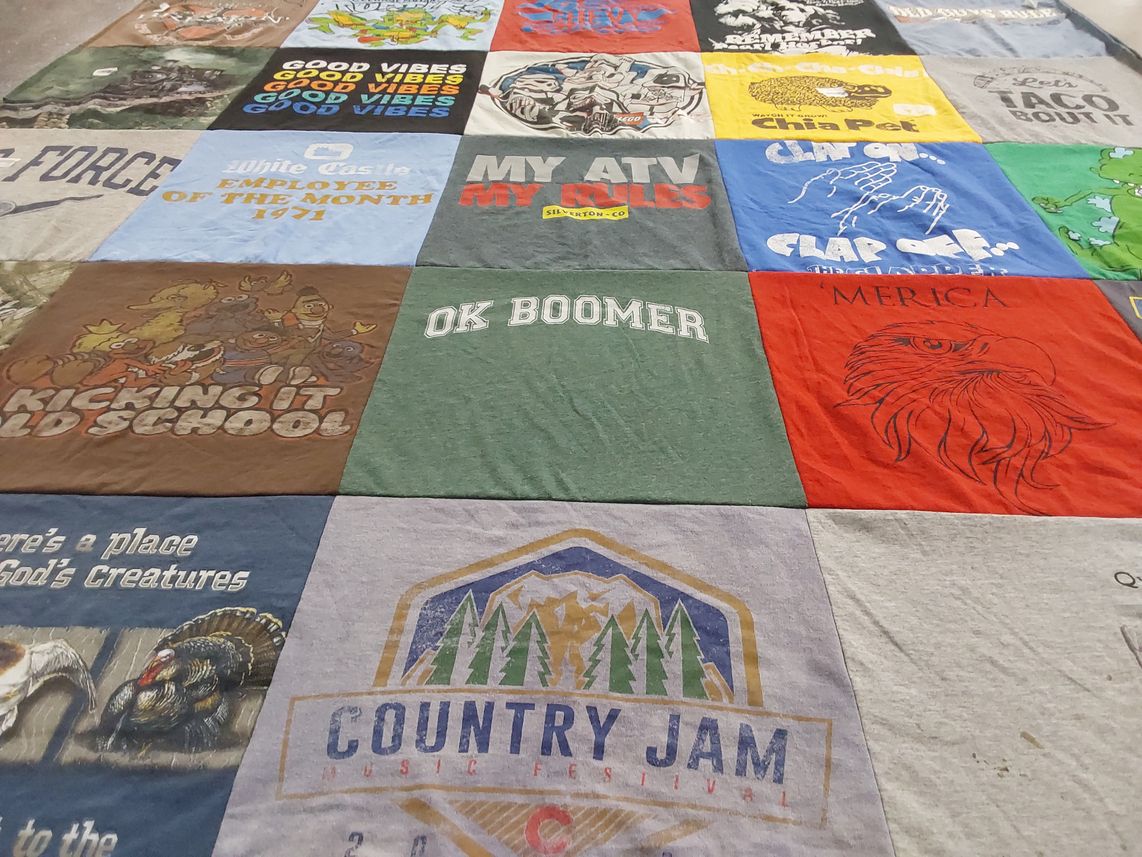 T-shirt quilt with music, festivals themes by Afton from CO