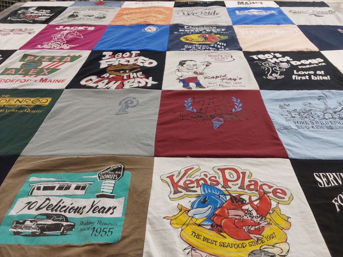 T-shirt quilt with food, seafood themes by Jeff from ME