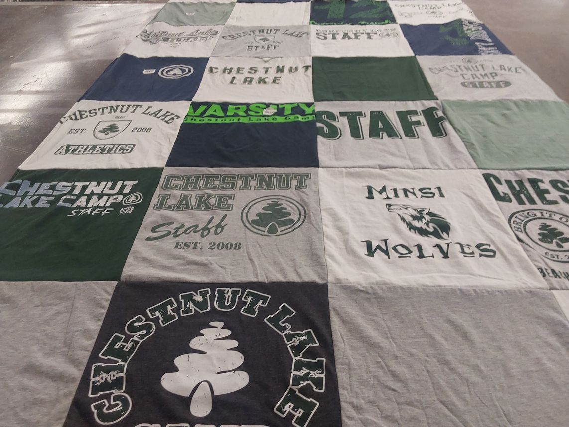 T-shirt quilt with camping, outdoors themes by Gayle from FL