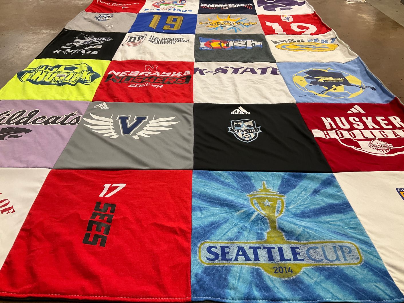 T-shirt quilt from nebraska university, kansas state university by Jennifer from CO