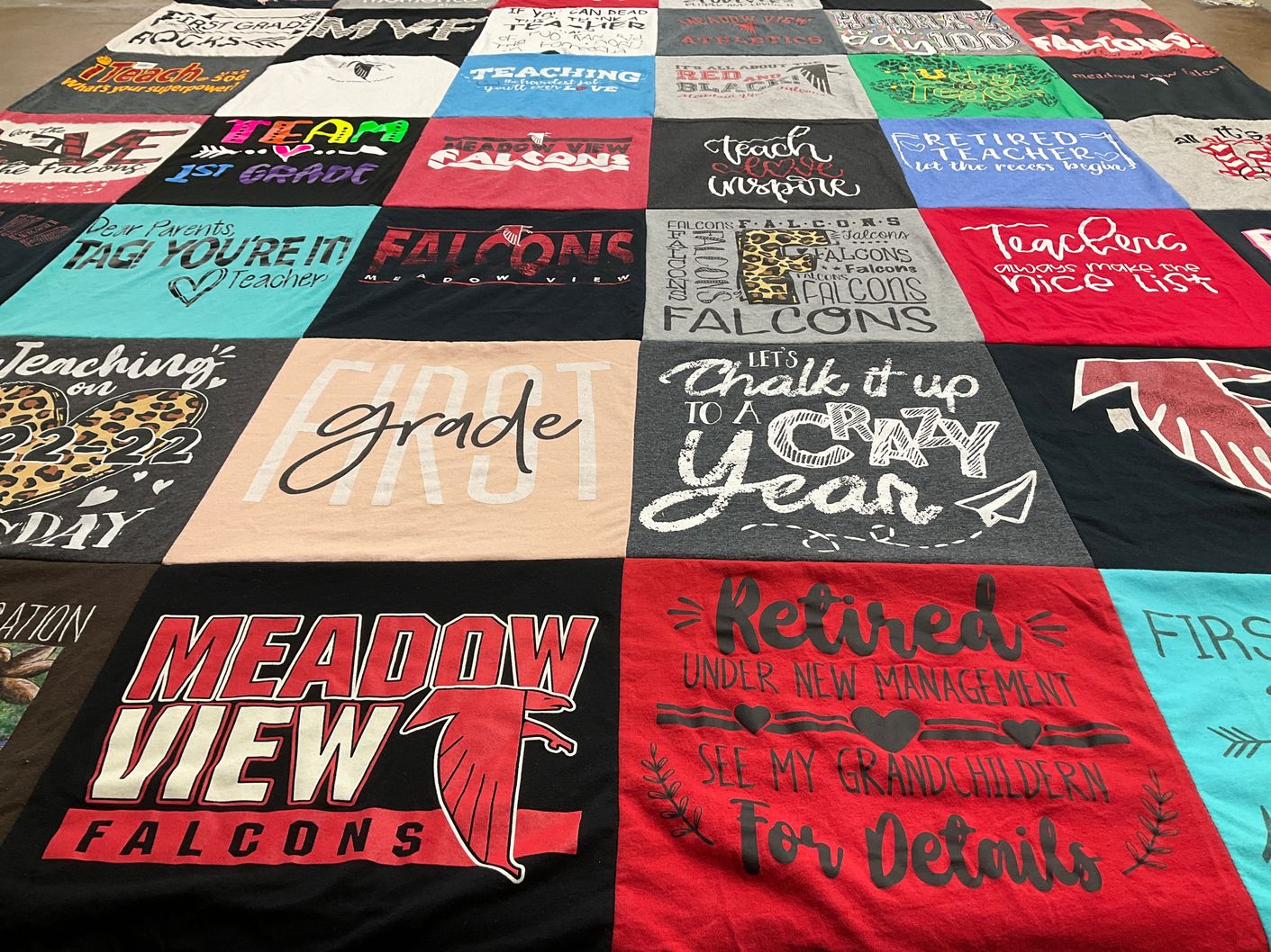 T-shirt quilt featuring meadow view falcons by Cindy from KS