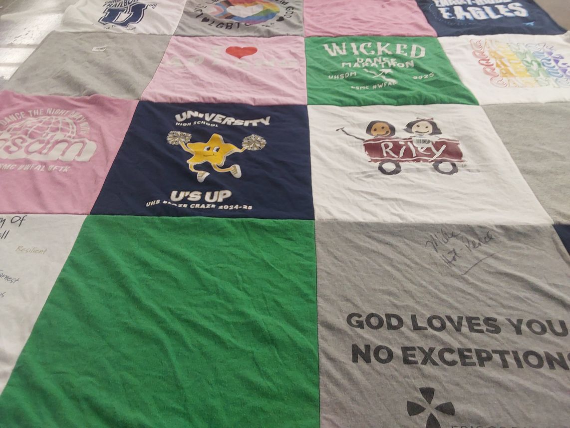 T-shirt quilt from university high school by Guerin from IN