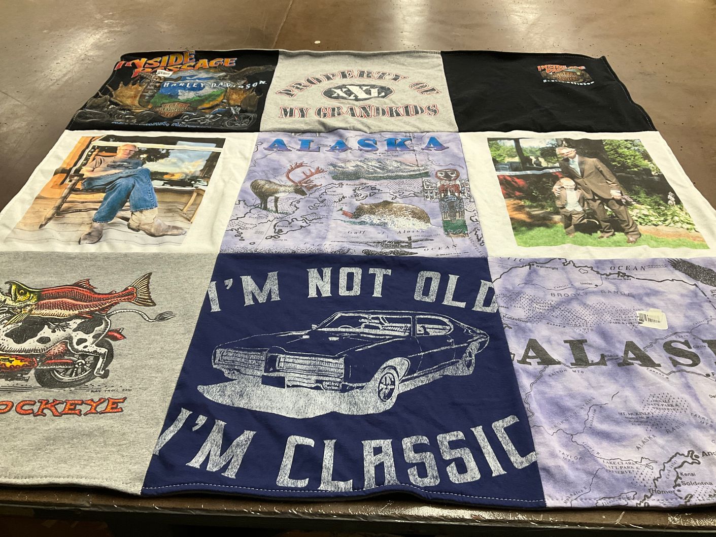 T-shirt quilt with motorcycles, outdoors themes by Erin from OR