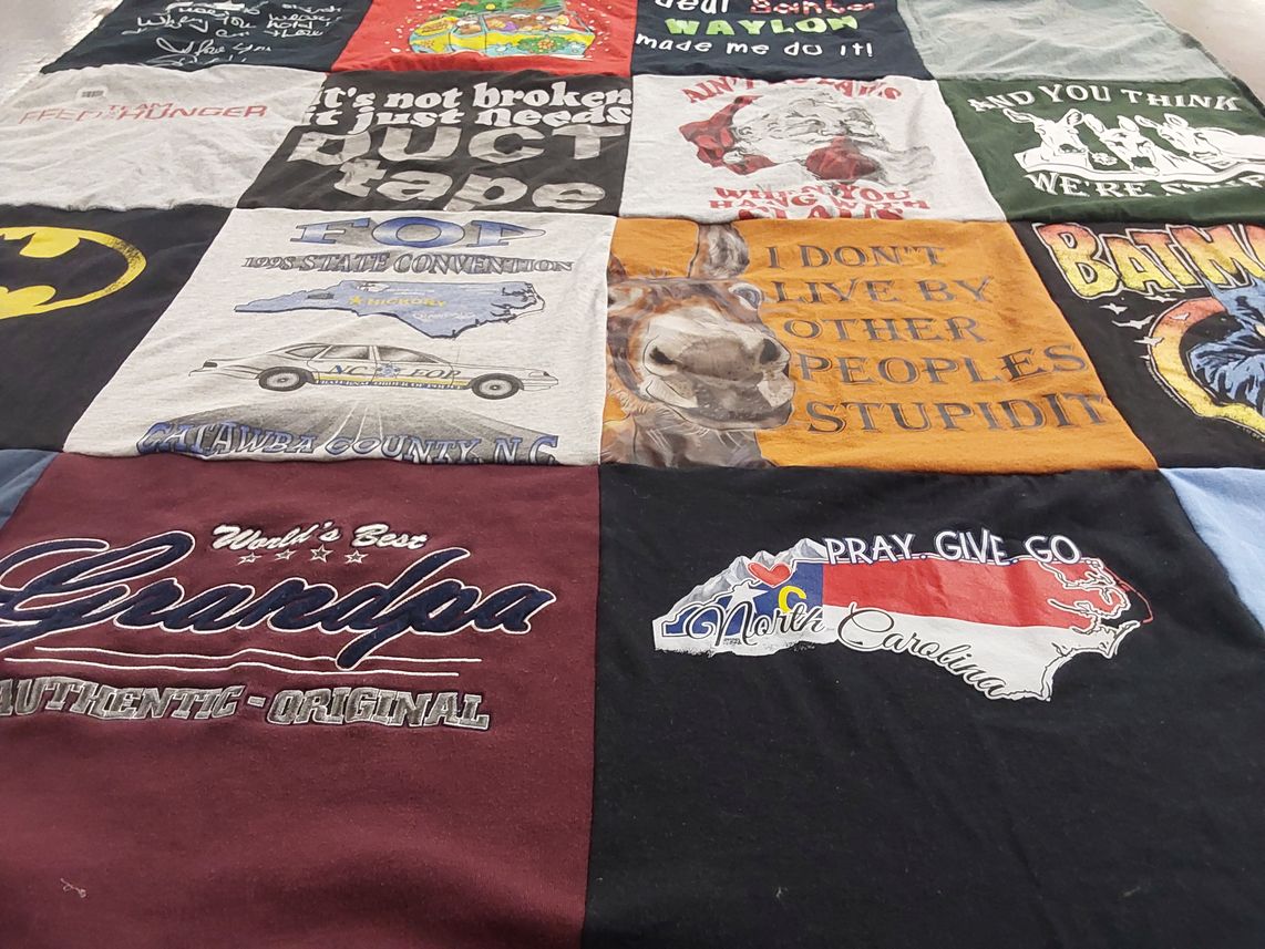 T-shirt quilt with family, humor themes by Cathy from NC