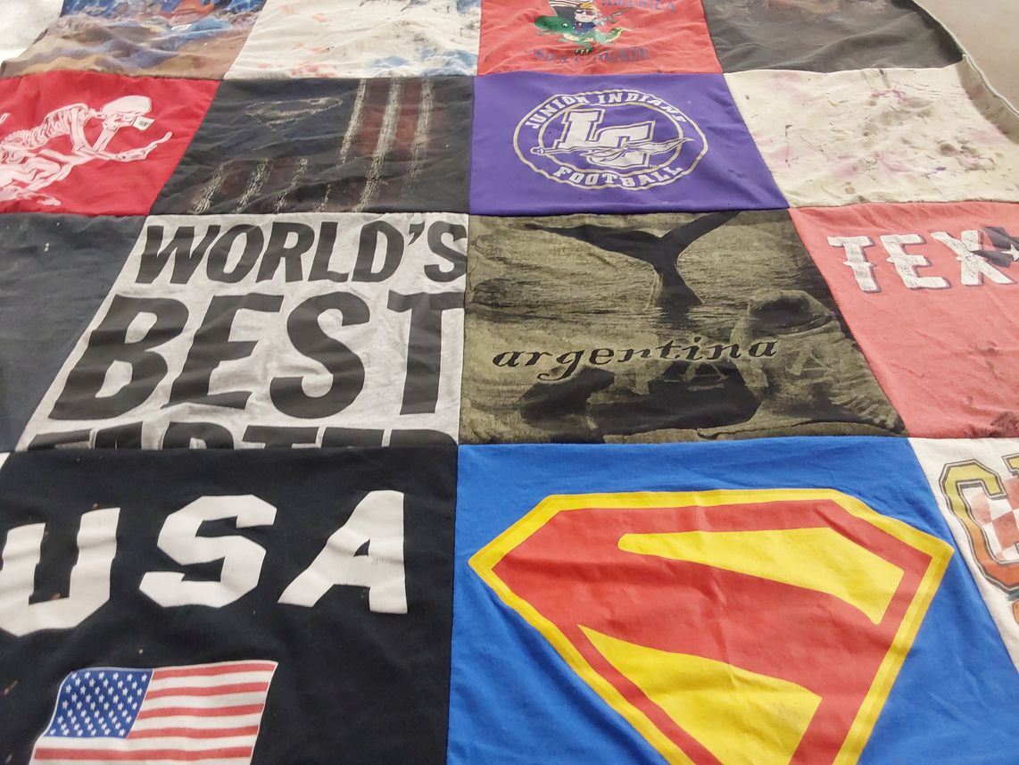 T-shirt quilt with sports, superheroes themes by Katrina from GA