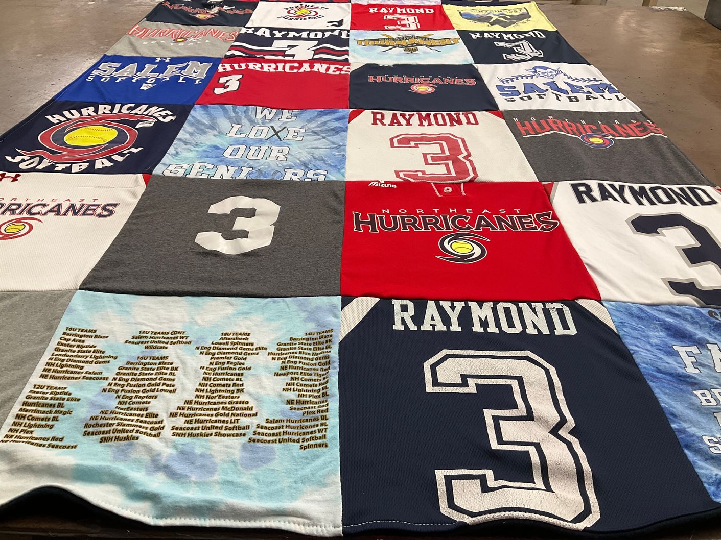 T-shirt quilt featuring northeast hurricanes by Anna from NH