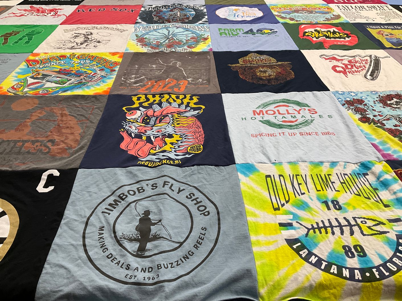 T-shirt quilt with fishing, food themes by thomas from NH