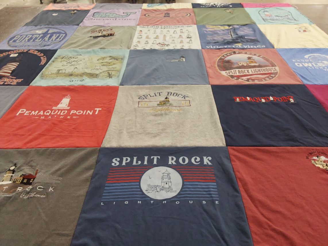 T-shirt quilt with lighthouses, coastal attractions themes by Susan from MO