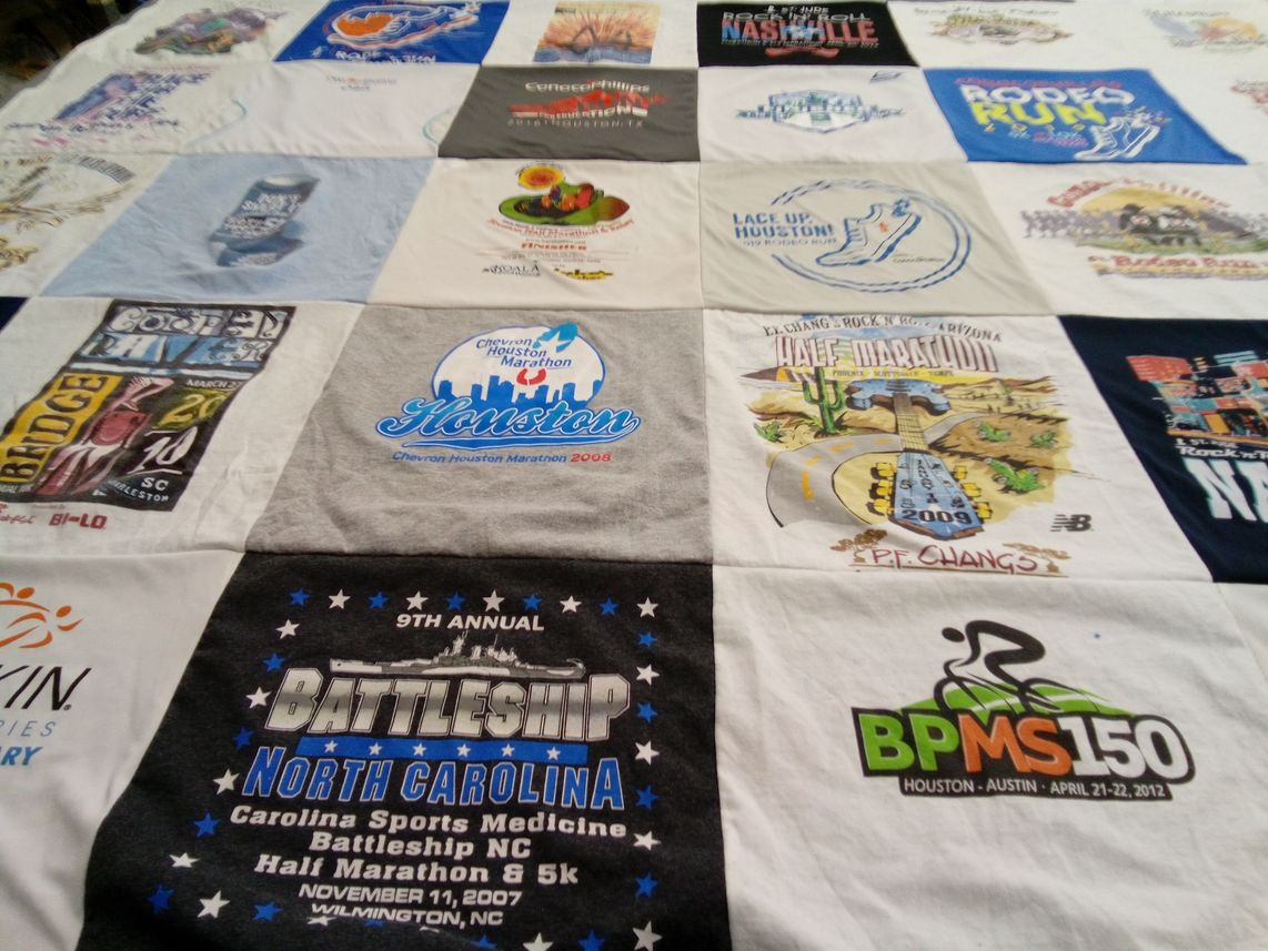 T-shirt quilt with running, marathons themes by Monica from TX
