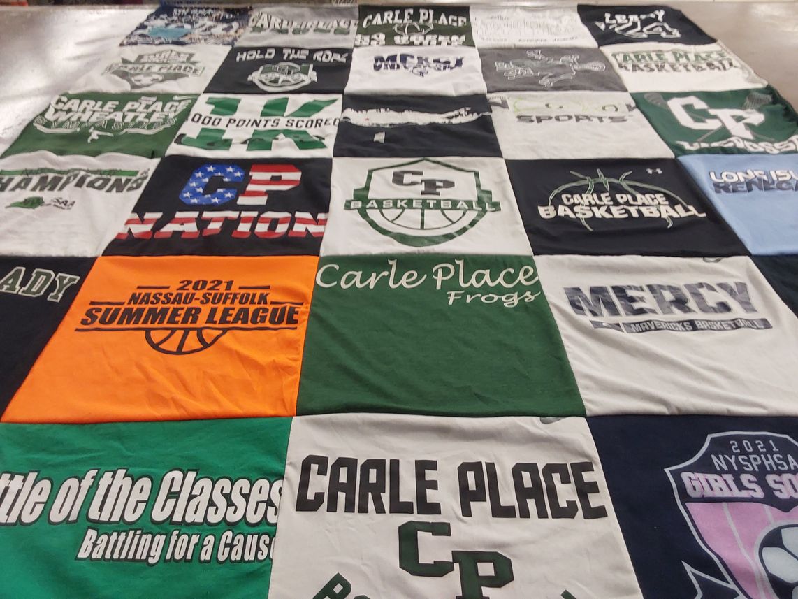 T-shirt quilt featuring carle place basketball by Karin from NY