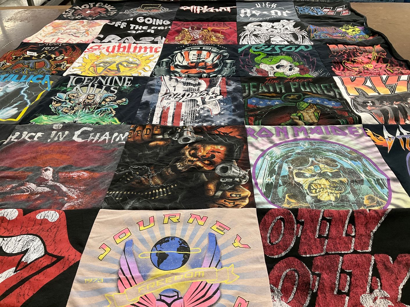 T-shirt quilt with music, rock themes by Nicky from IL