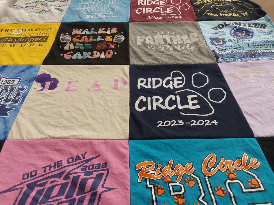 T-shirt quilt with volunteering, leadership themes by Sarah G from IL