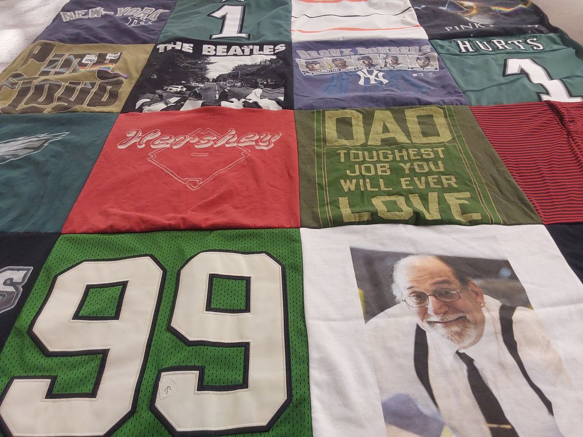 T-shirt quilt with music, family themes by Julie from NY