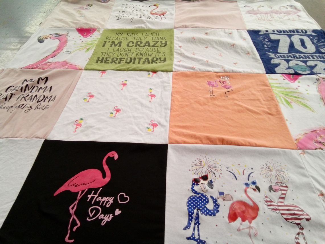T-shirt quilt with flamingos, humor themes by Amamda from MD