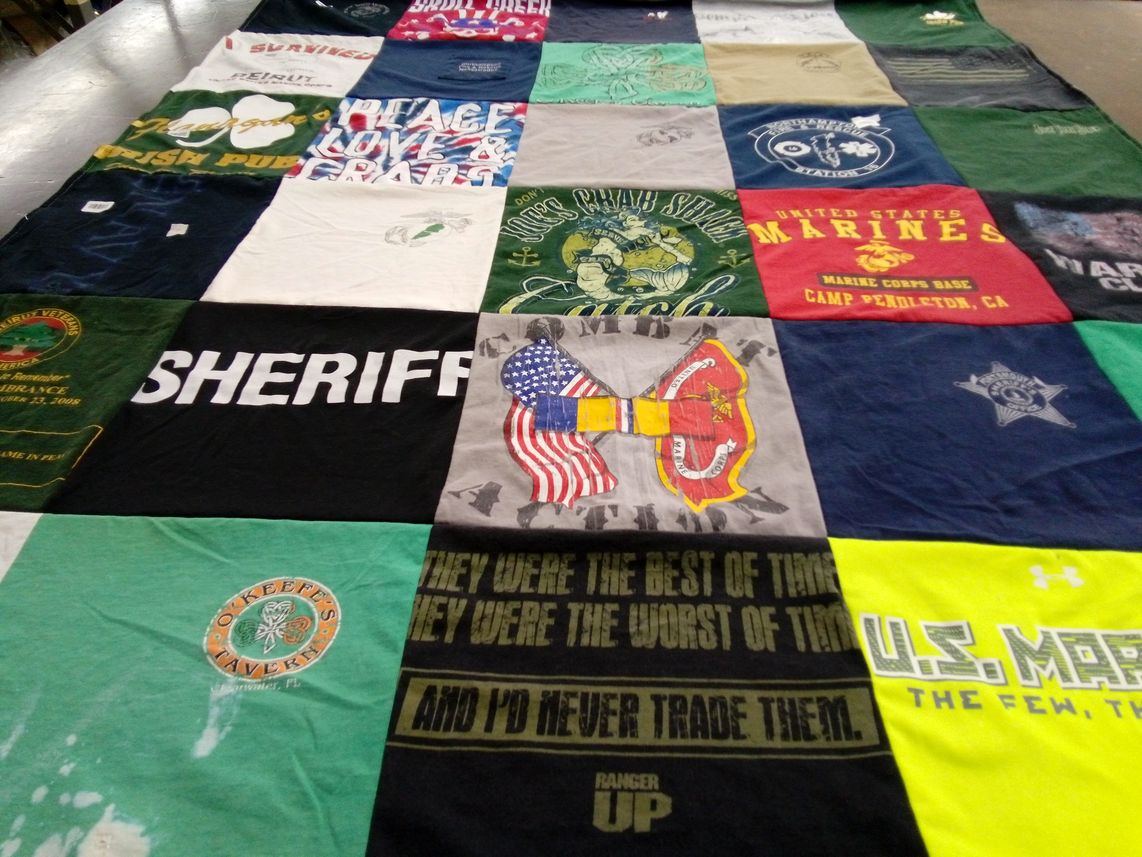 T-shirt quilt with military, law enforcement themes by Barbara from GA
