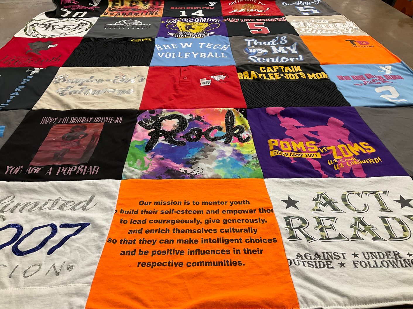 T-shirt quilt with volleyball, popstar themes by Jessietta from AL