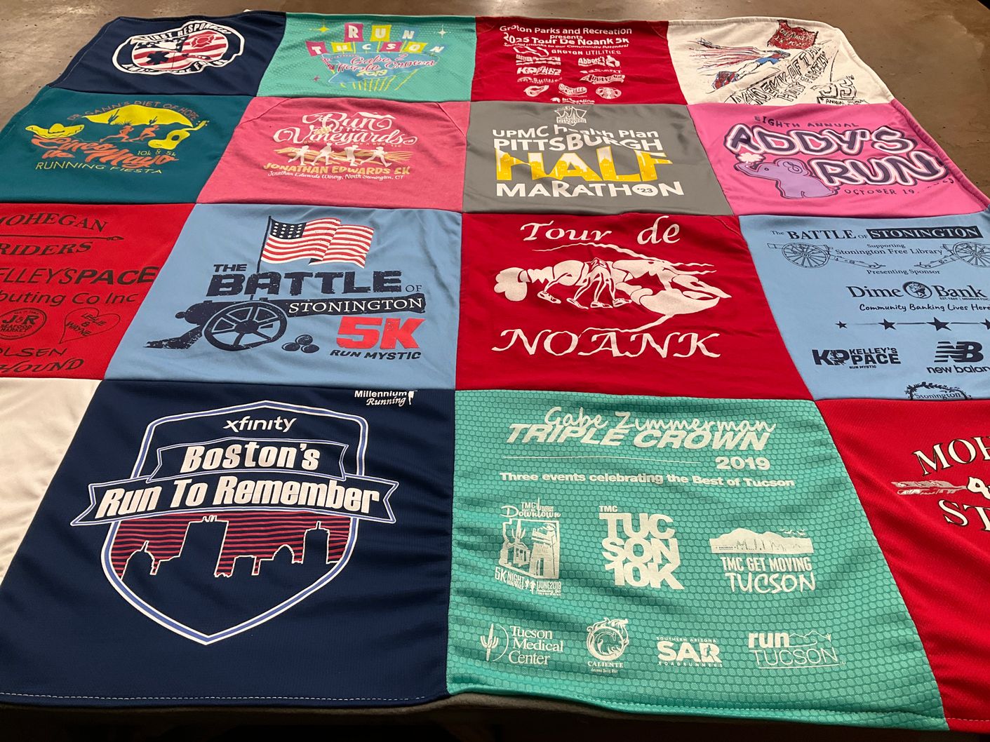 T-shirt quilt with running, marathons themes by LISA from CT