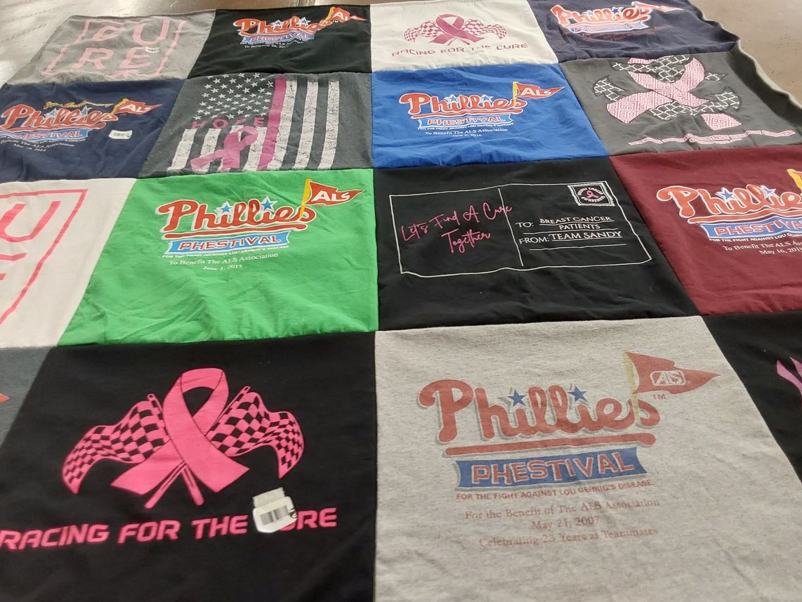 T-shirt quilt with fundraising, awareness themes by Neil from NJ