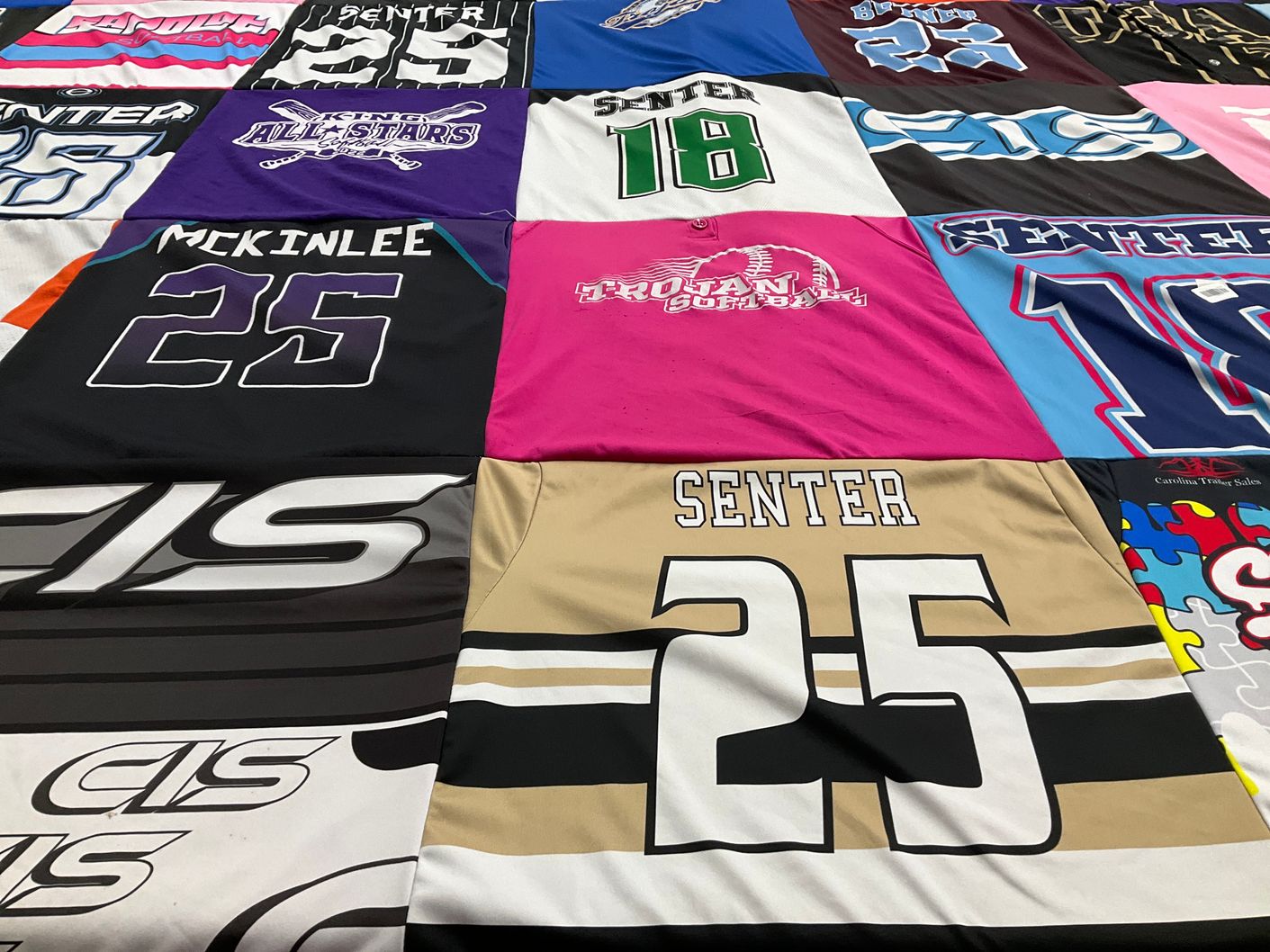T-shirt quilt with softball, sports themes by Megan from NC