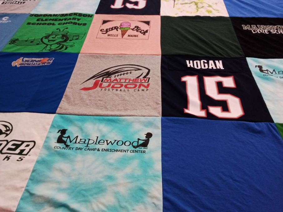 T-shirt quilt with education, sports themes by Mansfield from MA