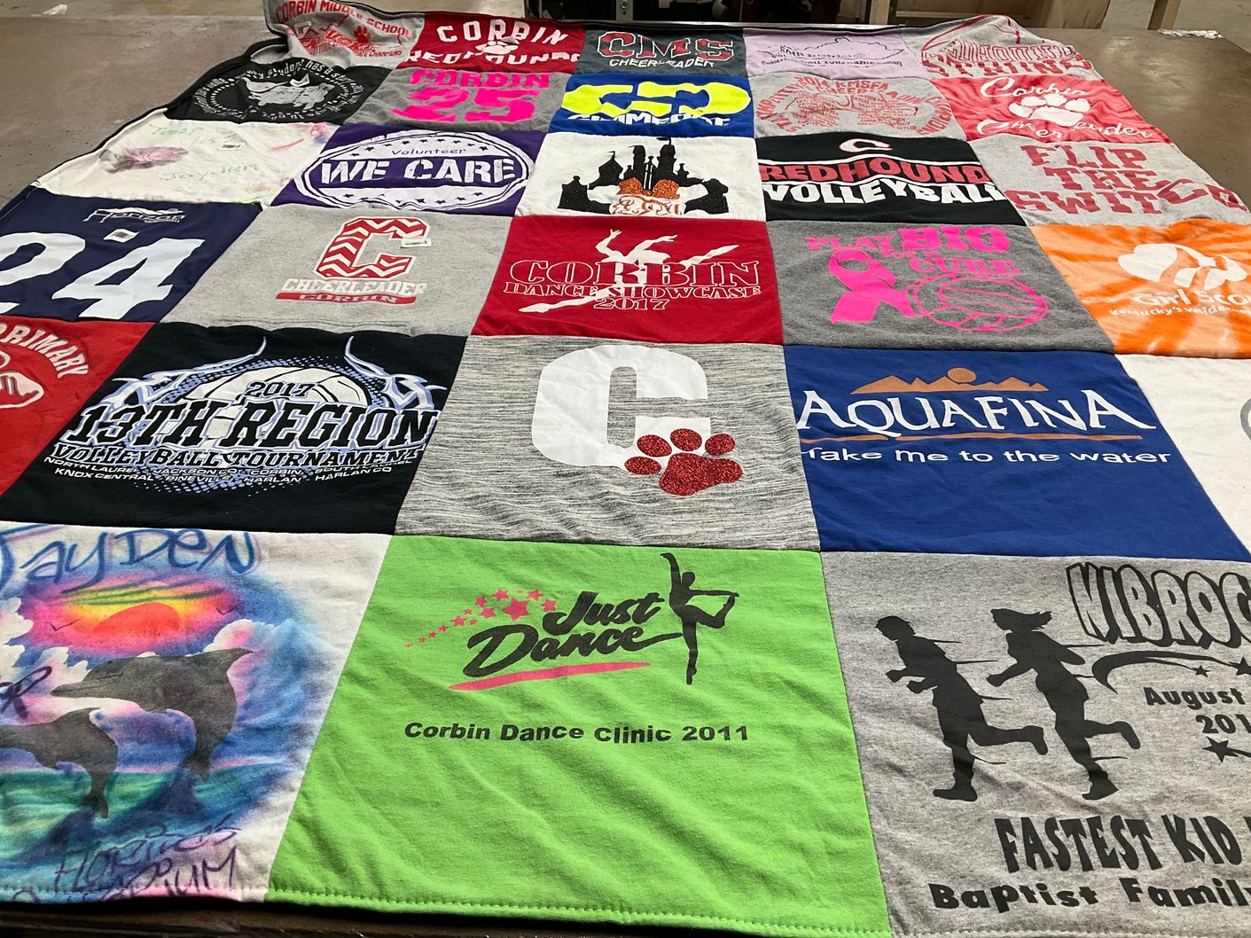 T-shirt quilt featuring corbin redhounds by Lindsey from KY