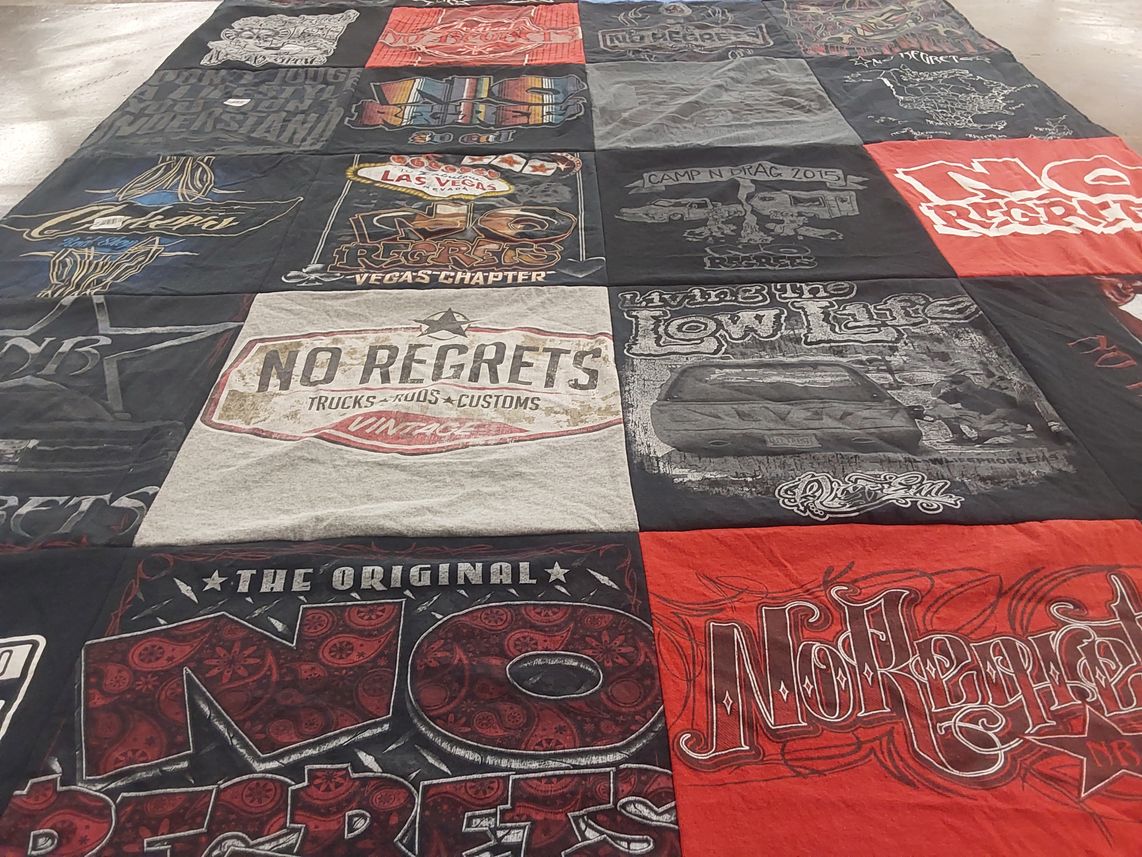 T-shirt quilt with automotive, custom vehicles themes by Alicia from WI