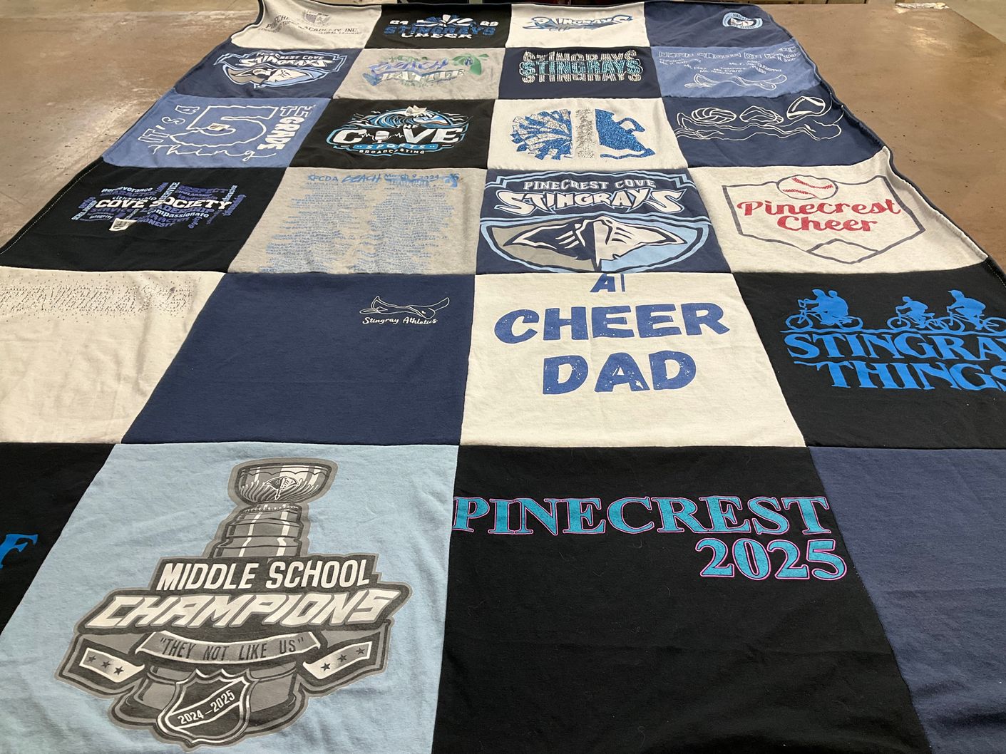 T-shirt quilt featuring pinecrest cove stingrays by Amarilis from FL