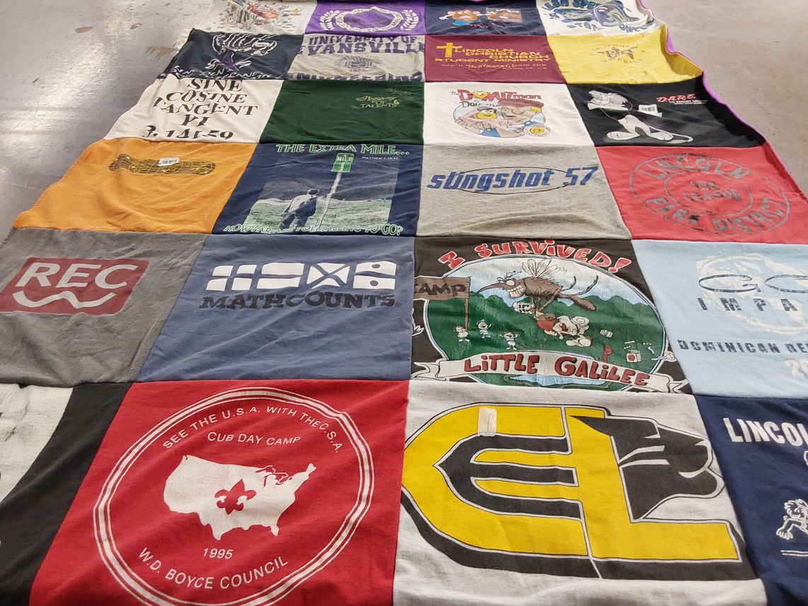 T-shirt quilt from university of evansville, lincoln university by Lisa from IL