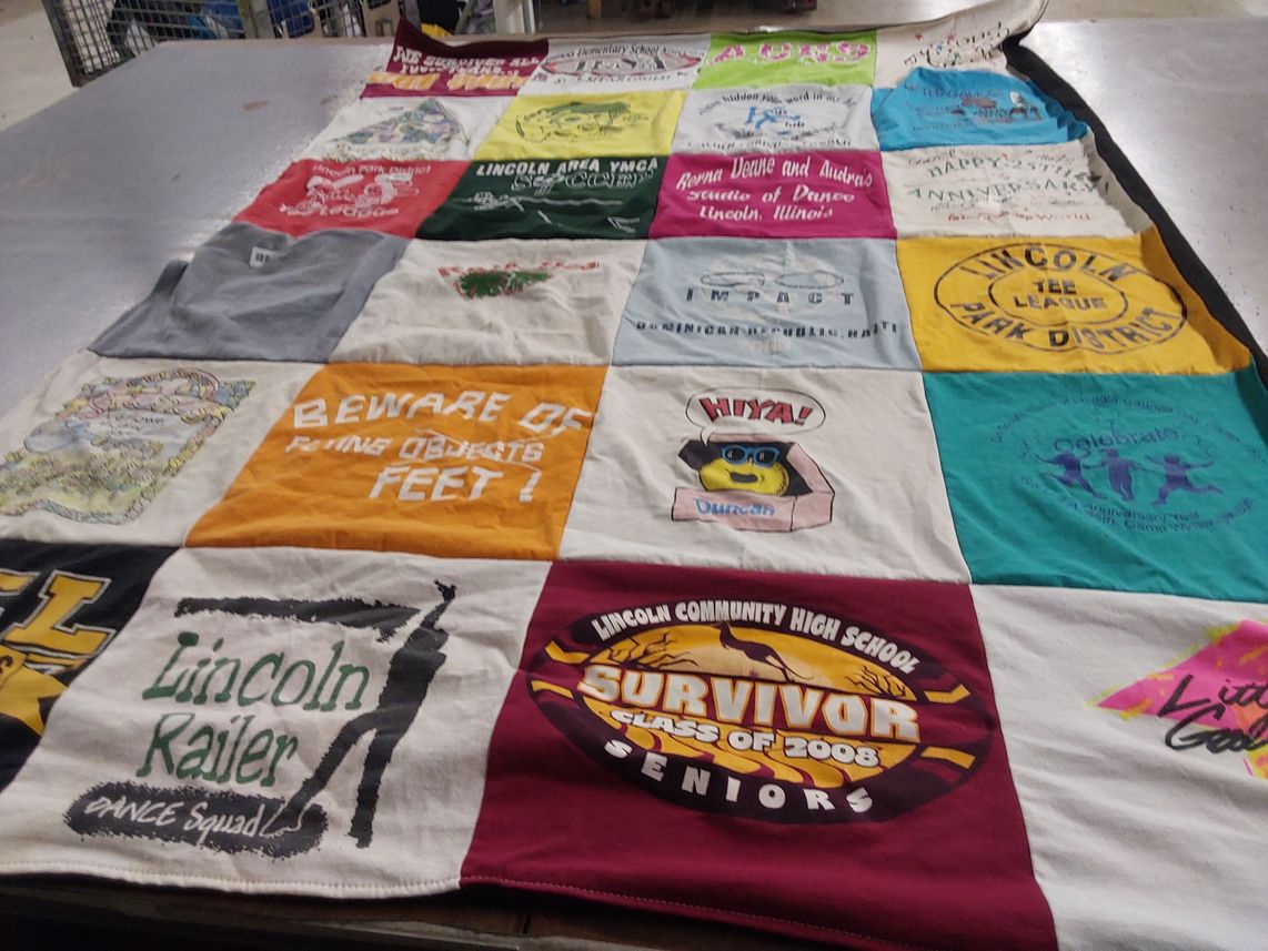 T-shirt quilt featuring lincoln raiders cheerleading by Lisa from IL