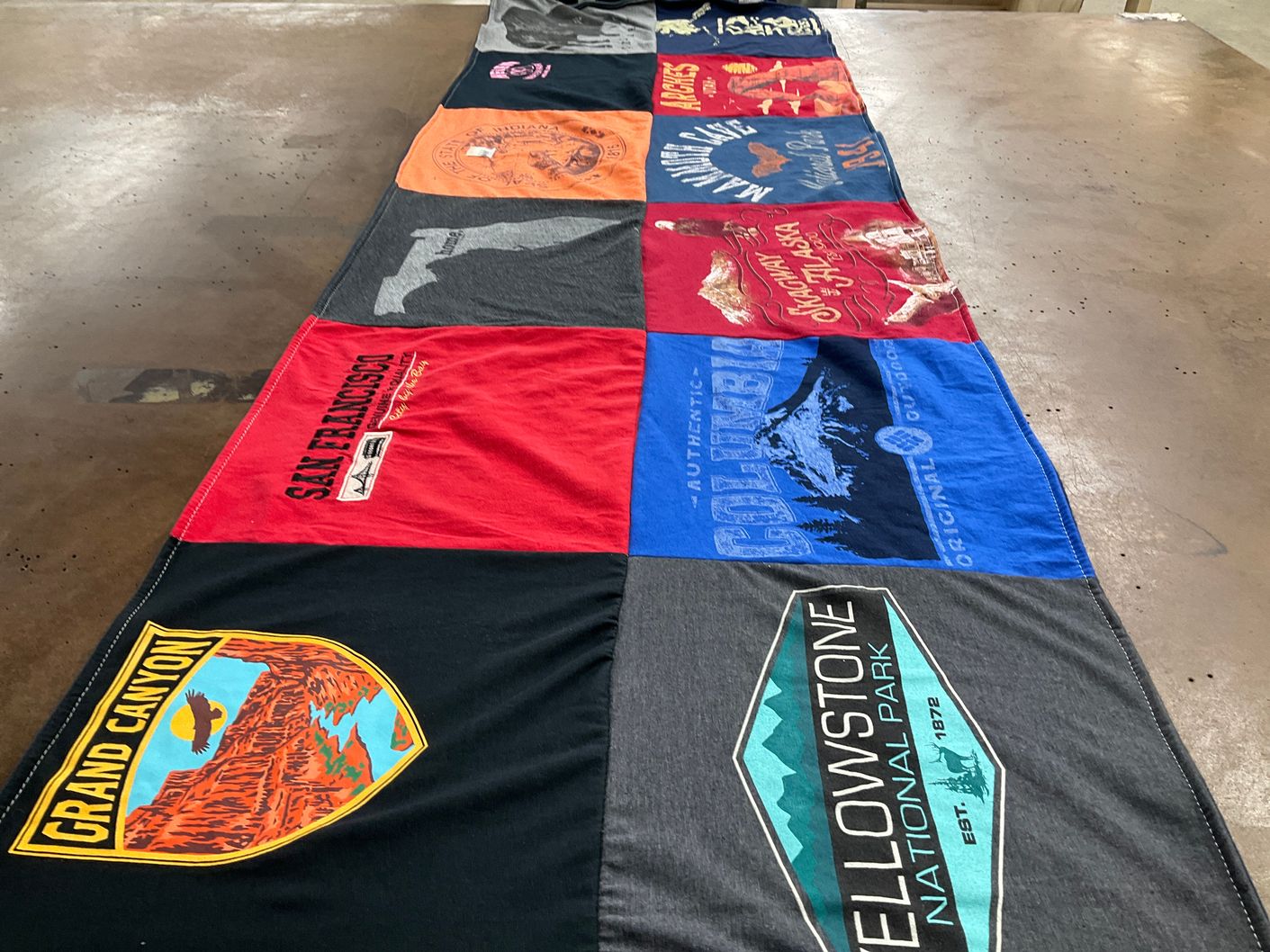 T-shirt quilt with travel, national parks themes by Jill from FL