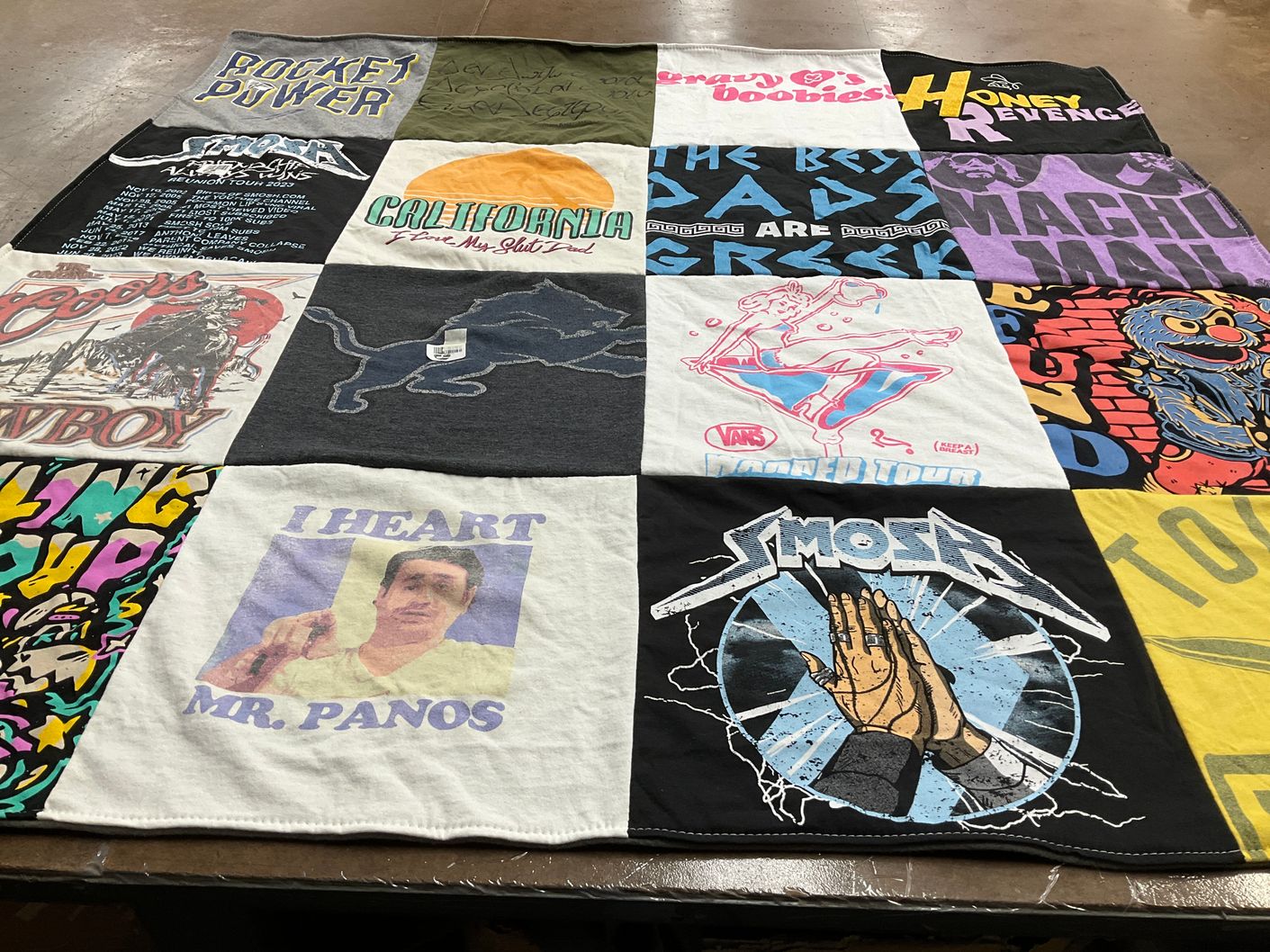 T-shirt quilt with music, humor themes by Marika from CA