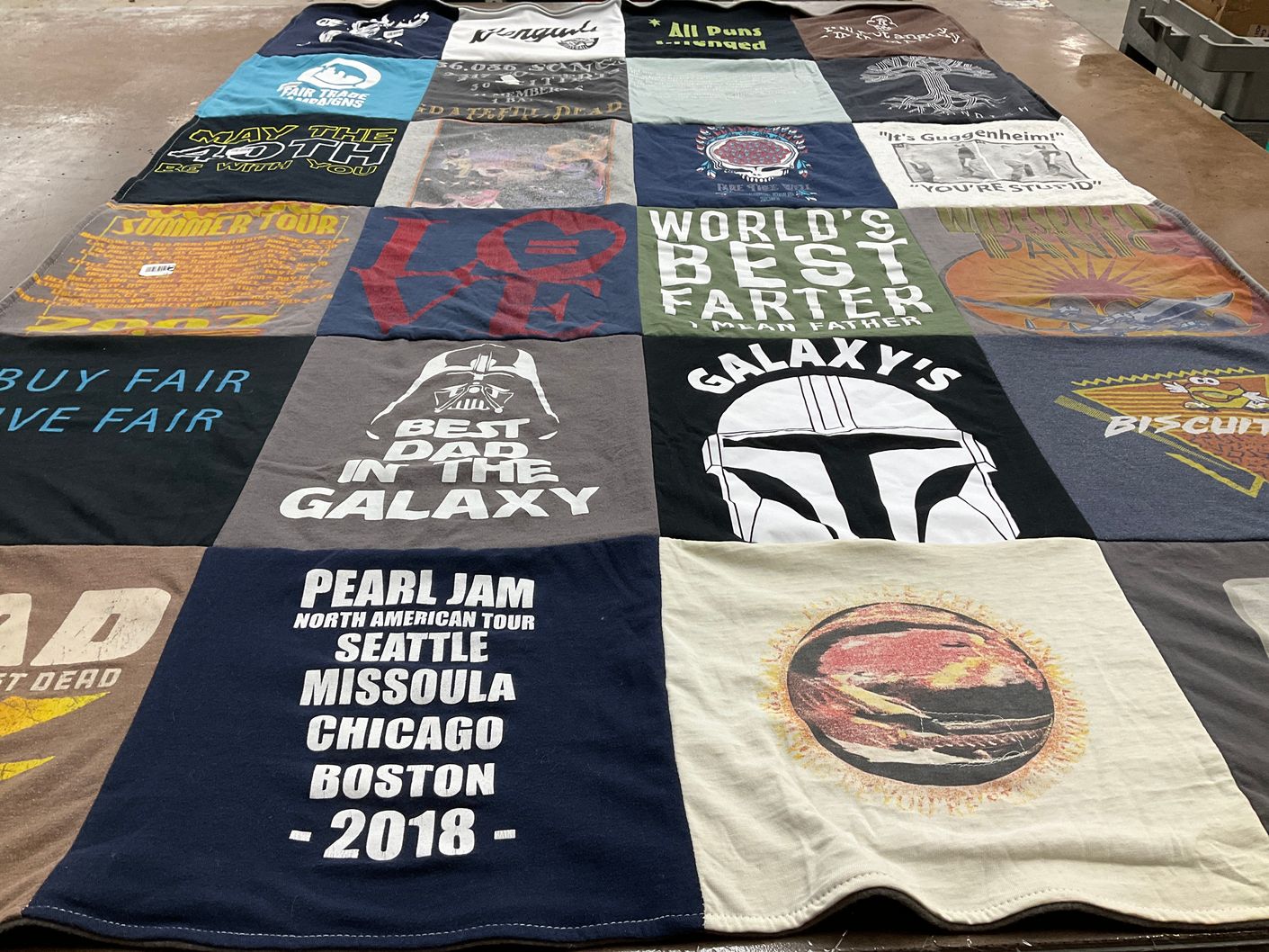 T-shirt quilt with music, fathers themes by Rachel from PA