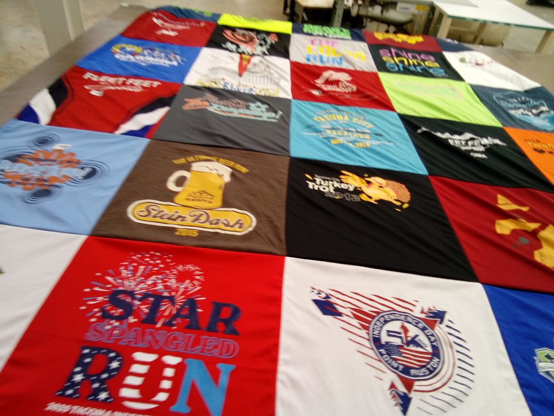 T-shirt quilt with running, events themes by Kristin from WA