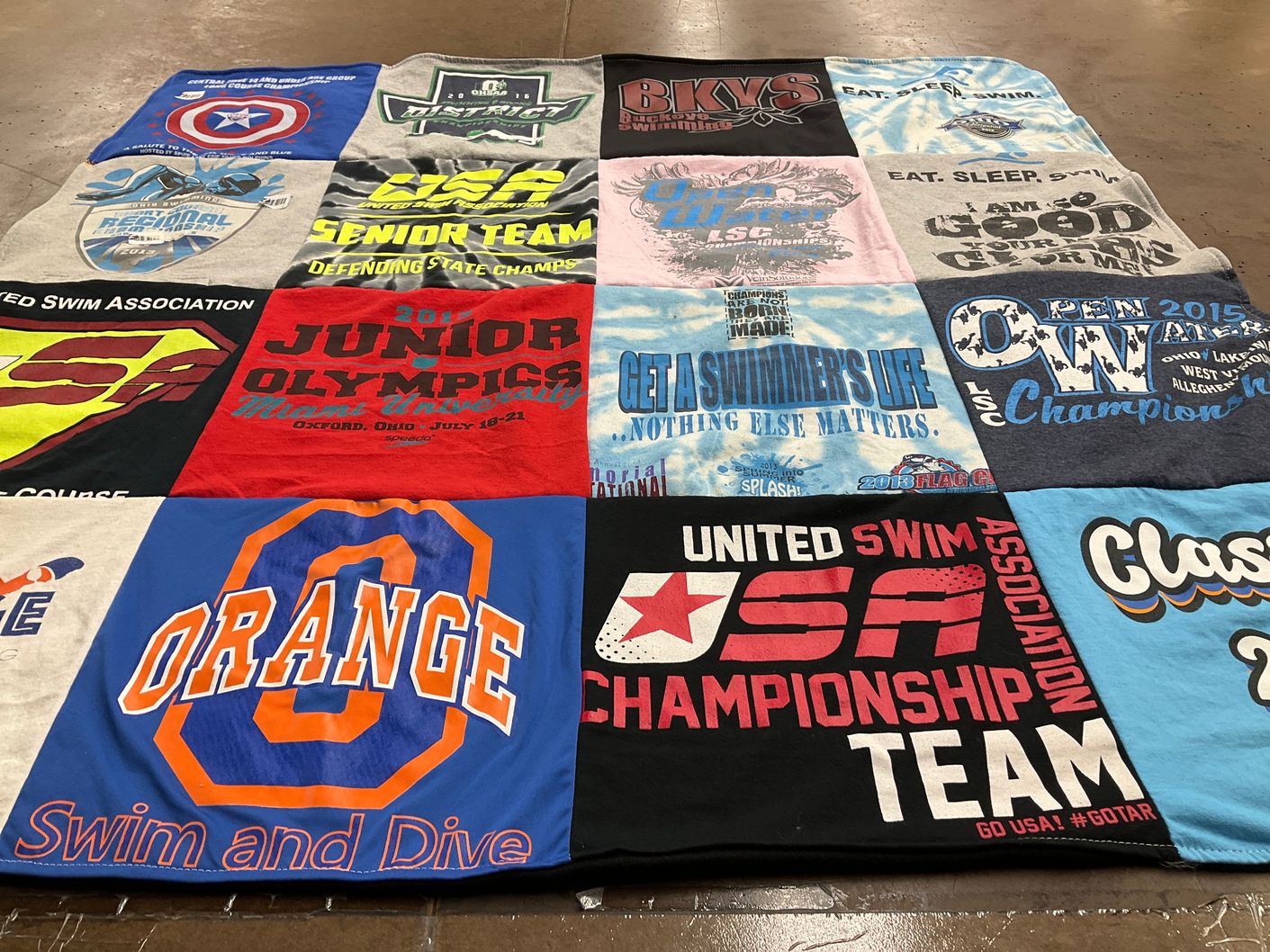 T-shirt quilt featuring united swim association team by Heather from OH