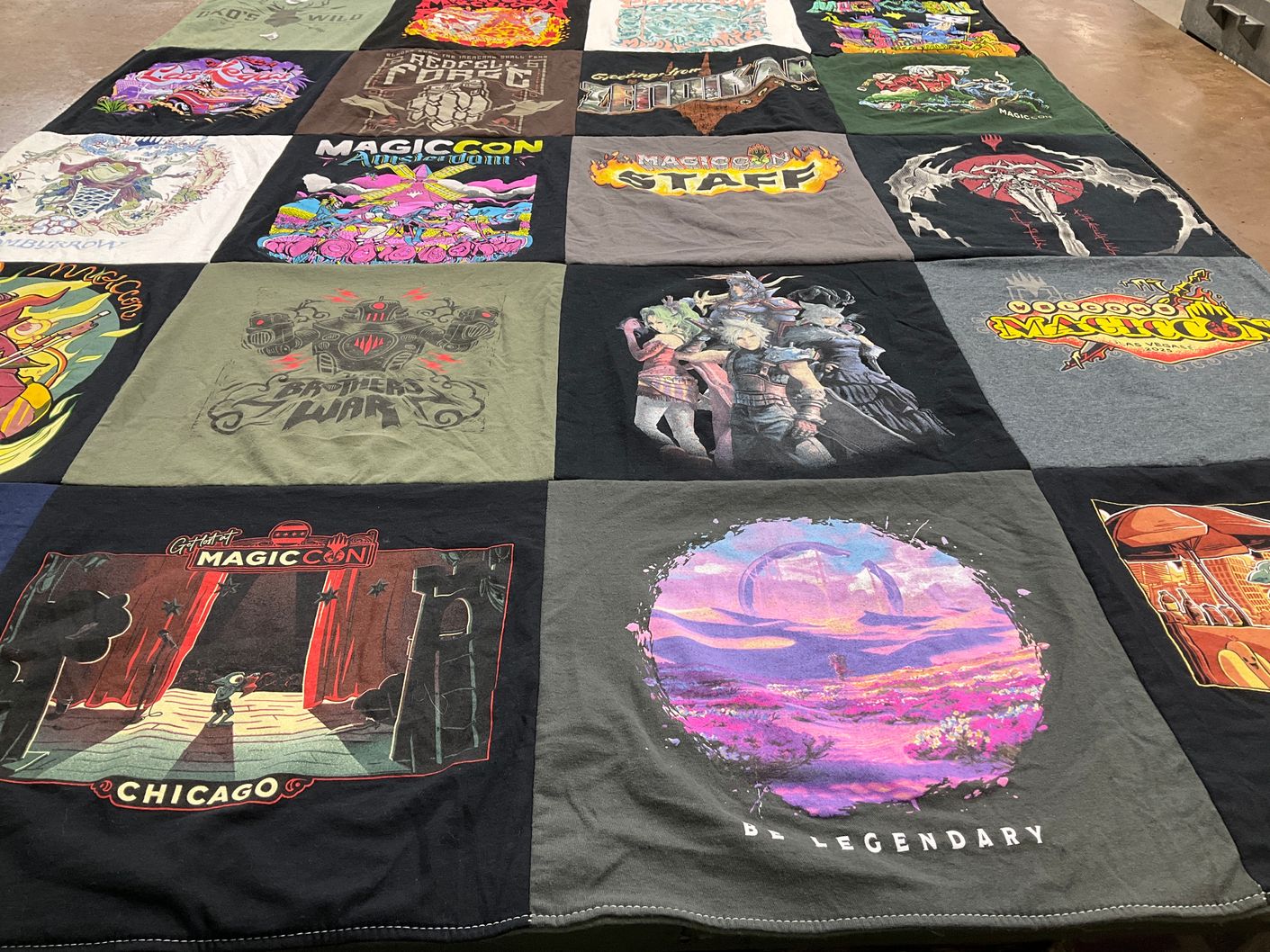 T-shirt quilt with gaming, conventions themes by Tobin from WA