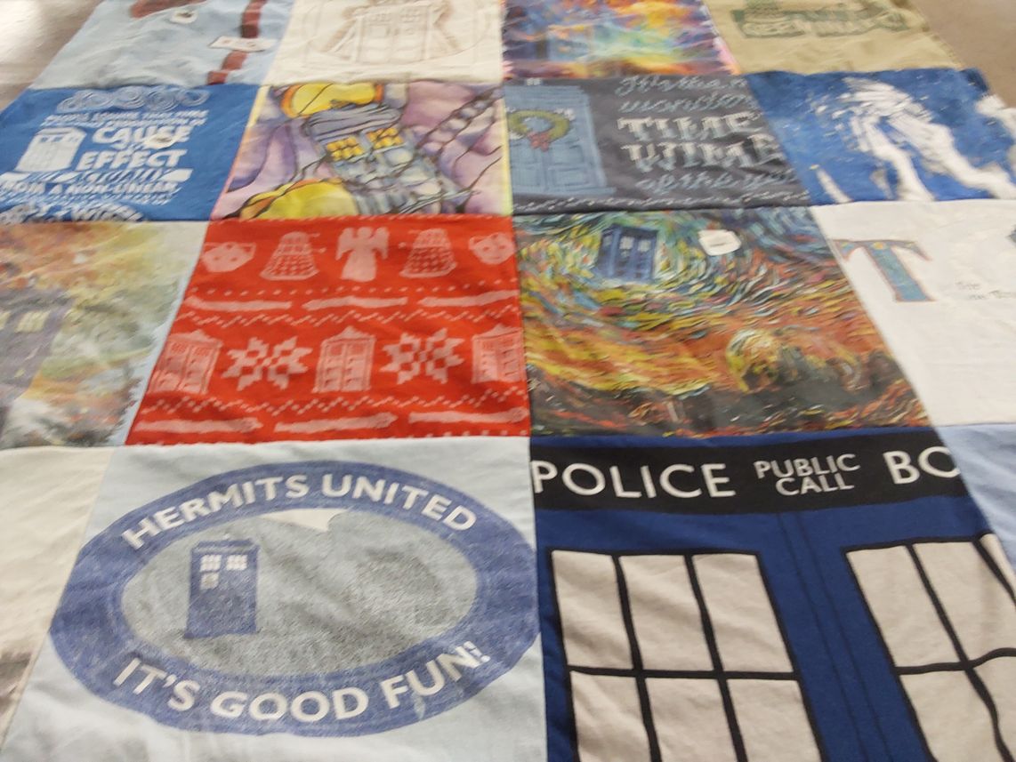 T-shirt quilt with science fiction, tv shows themes by Deborah from CT