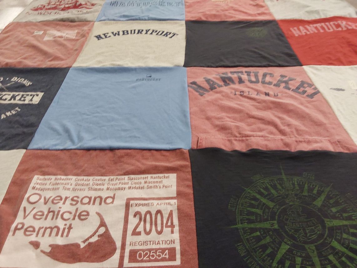T-shirt quilt with travel, beaches themes by Michelle from MA