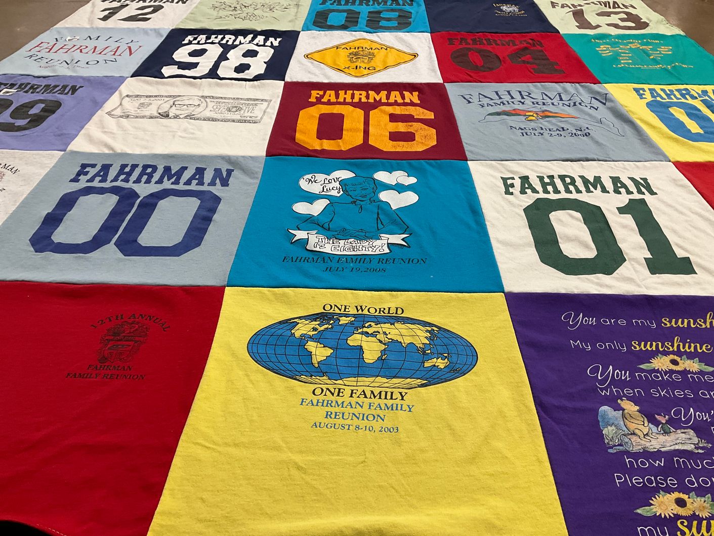 T-shirt quilt with family reunions themes by Sue from NC