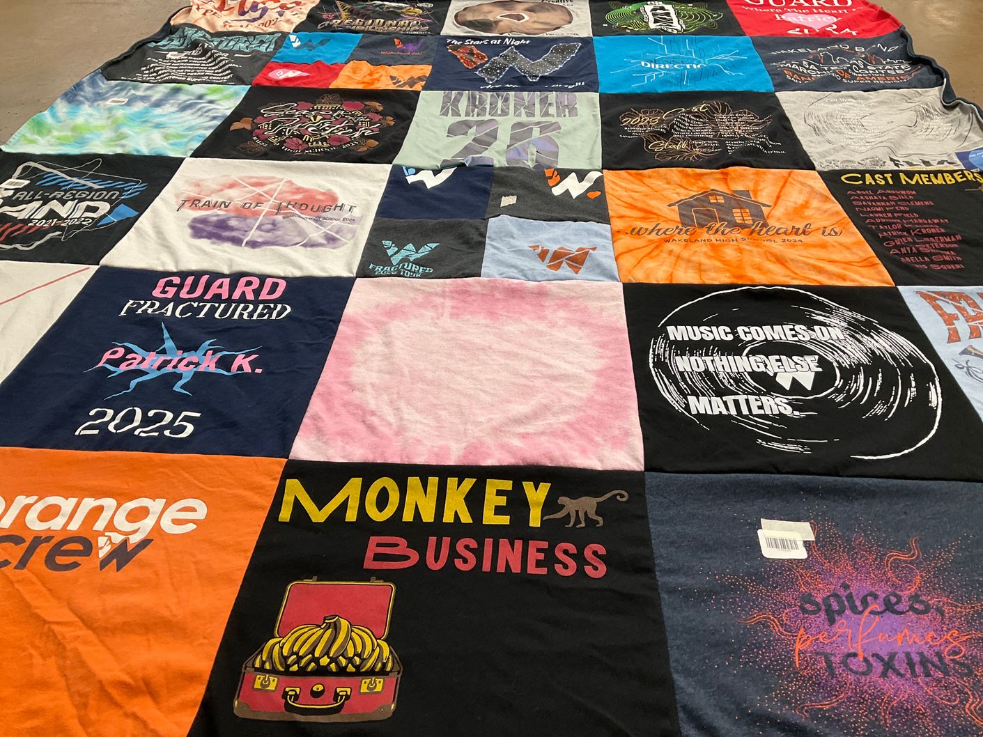 T-shirt quilt with music, performing arts themes by Cyndi from TX