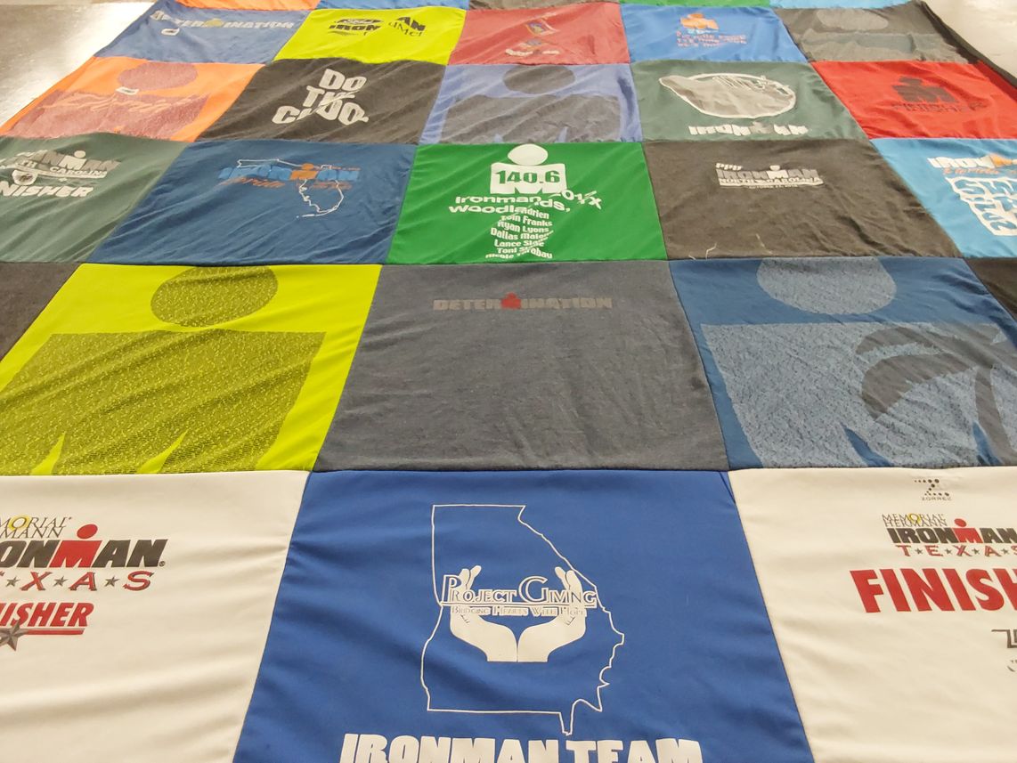 T-shirt quilt with marathons, triathlons themes by Toni from GA