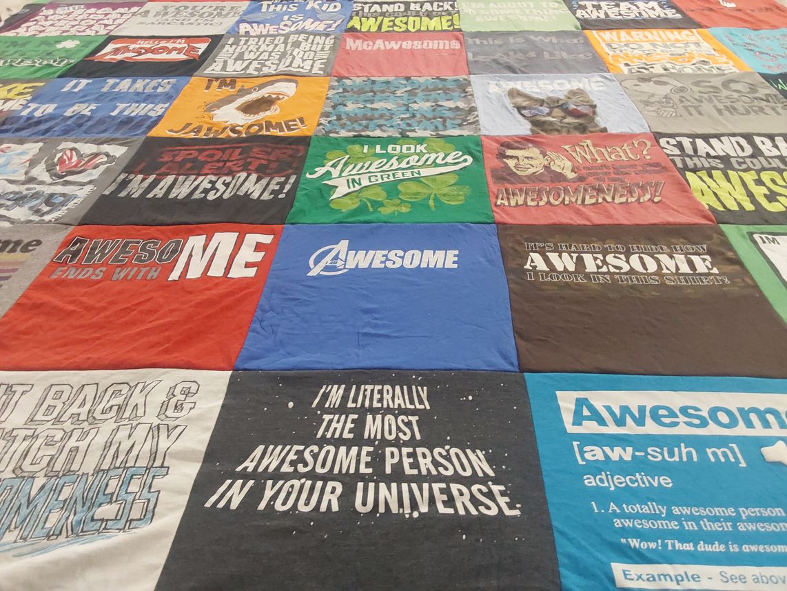 T-shirt quilt with humor, self-empowerment themes by Sarah from AK