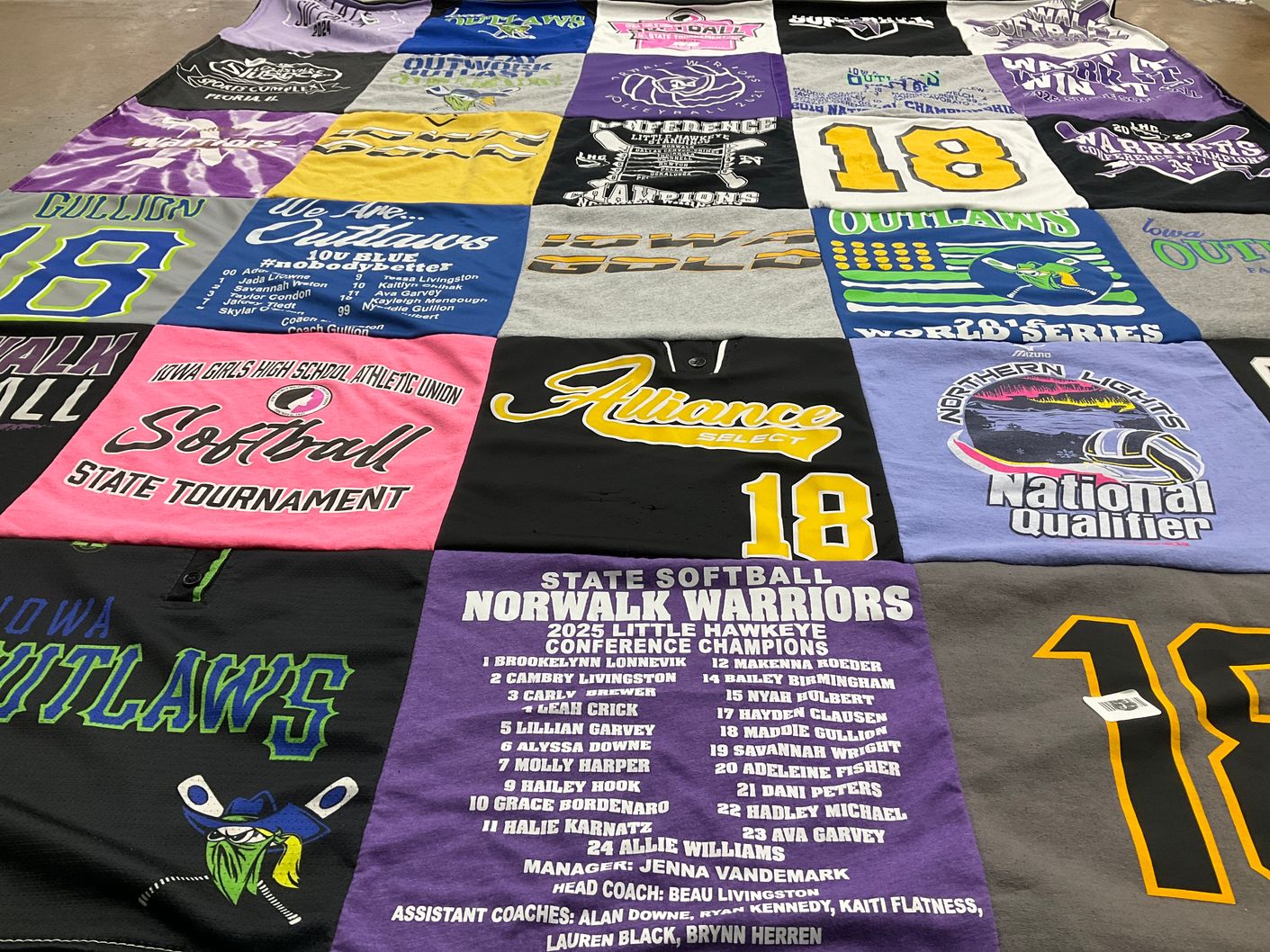 T-shirt quilt featuring norwalk warriors, outlaws by Kelly from IA
