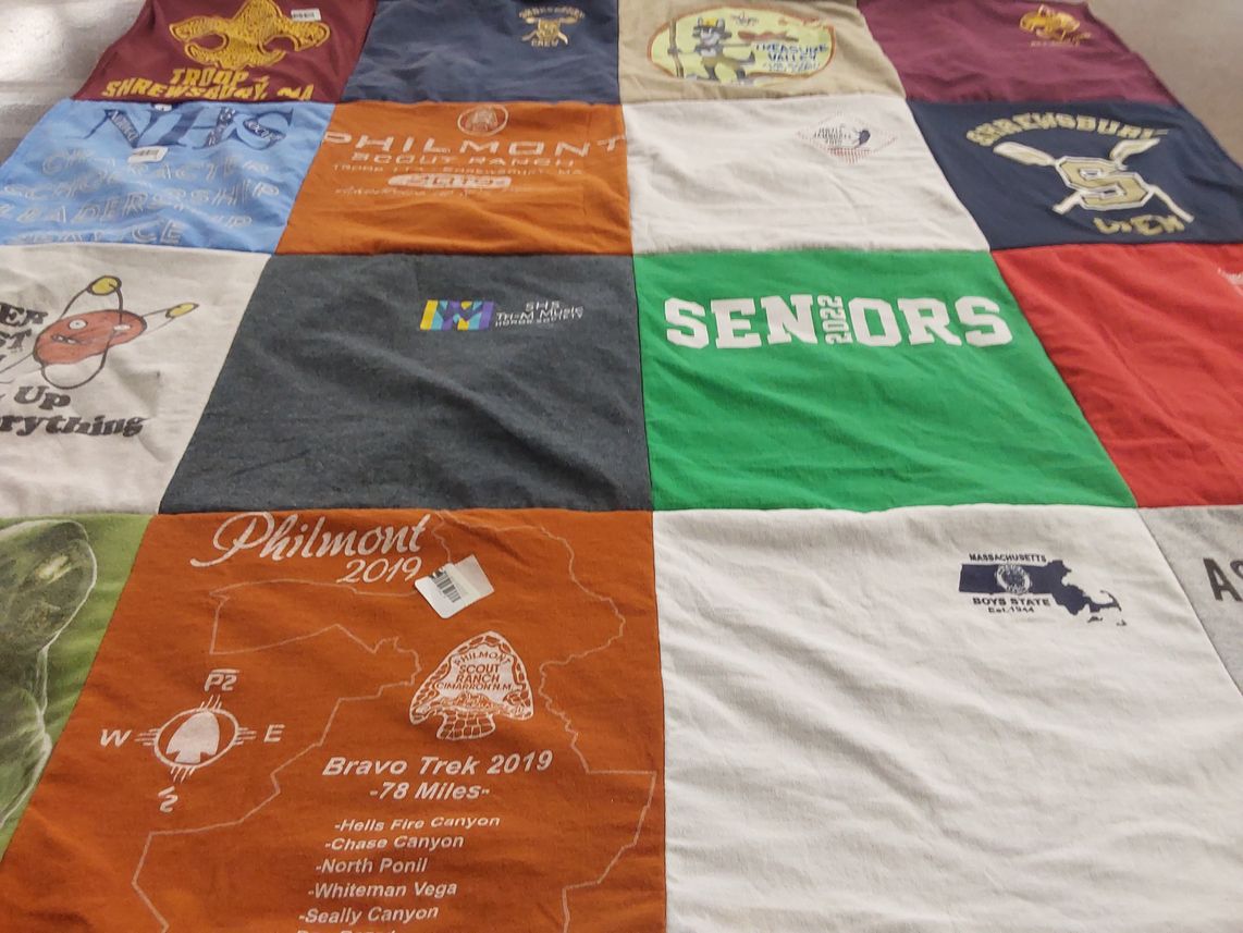 T-shirt quilt with scouting, leadership themes by Maureen from MA
