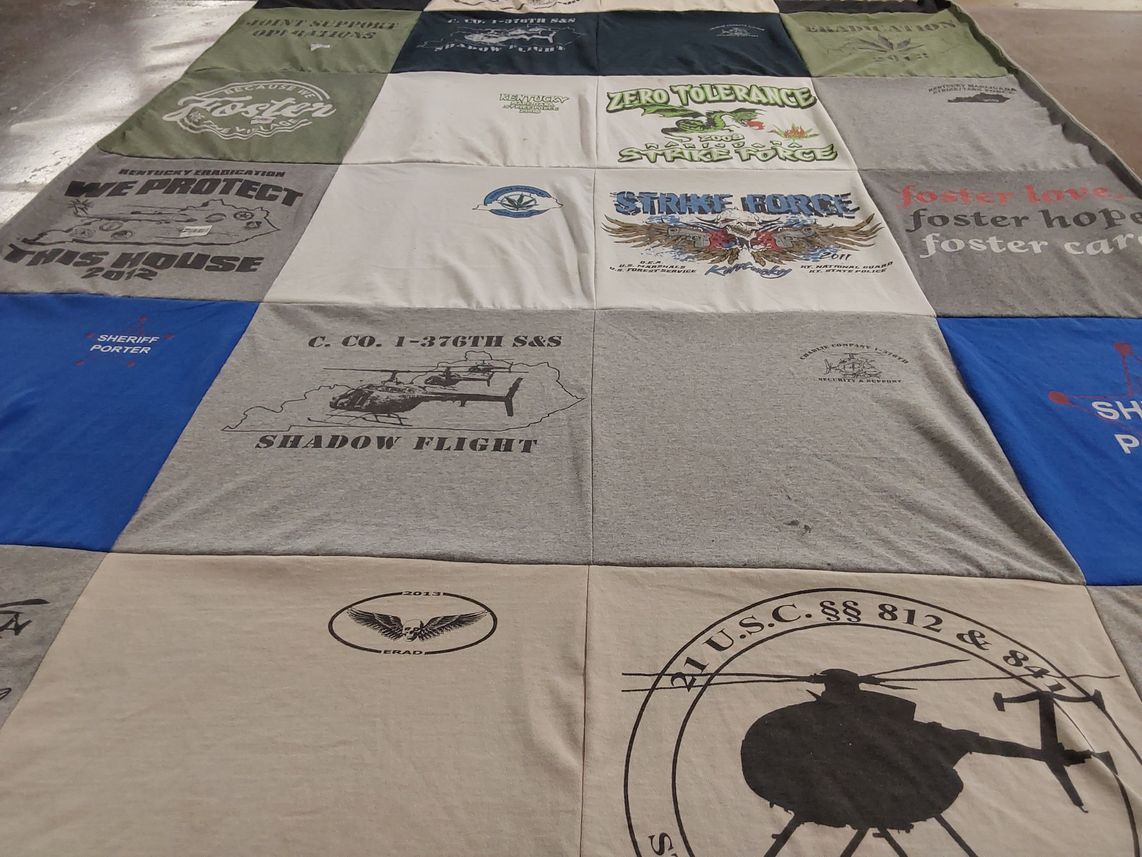 T-shirt quilt with law enforcement, community support themes by Tim from KY