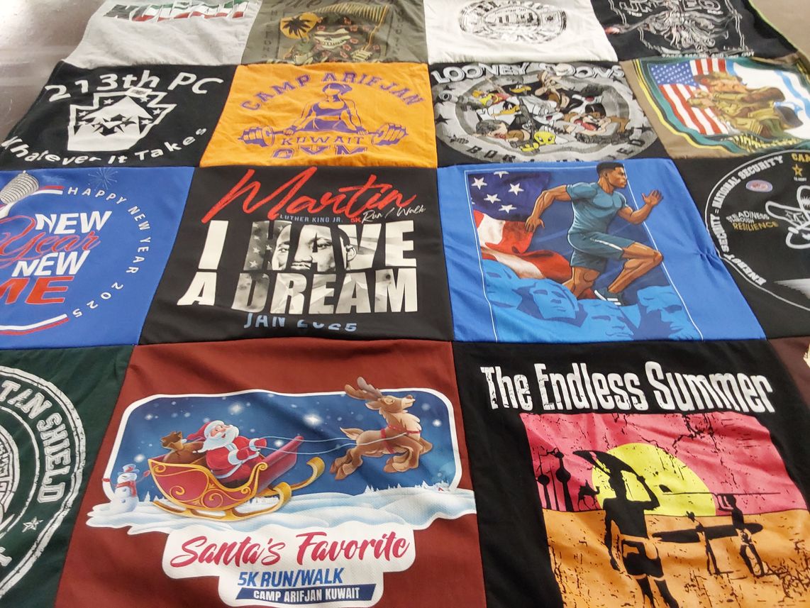 T-shirt quilt with fitness, seasonal events themes by Catherine from PA